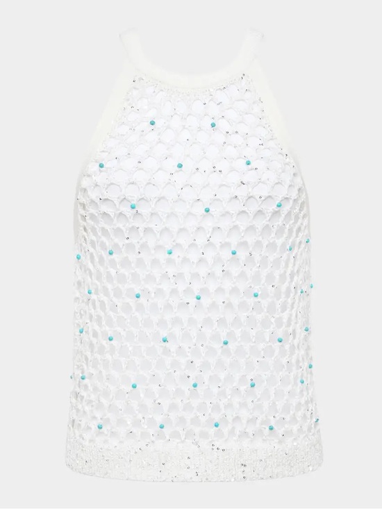 L'AGENCE Tops - L Agence Parmida embellished open knit crochet Tank Top with Turquoise beads